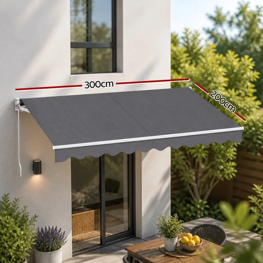 3M X 2M Grey Retractable Awning for Shade