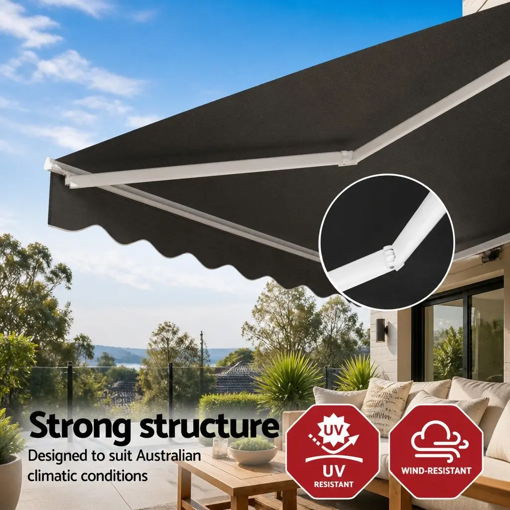 3M X 2M Grey Retractable Awning for Shade