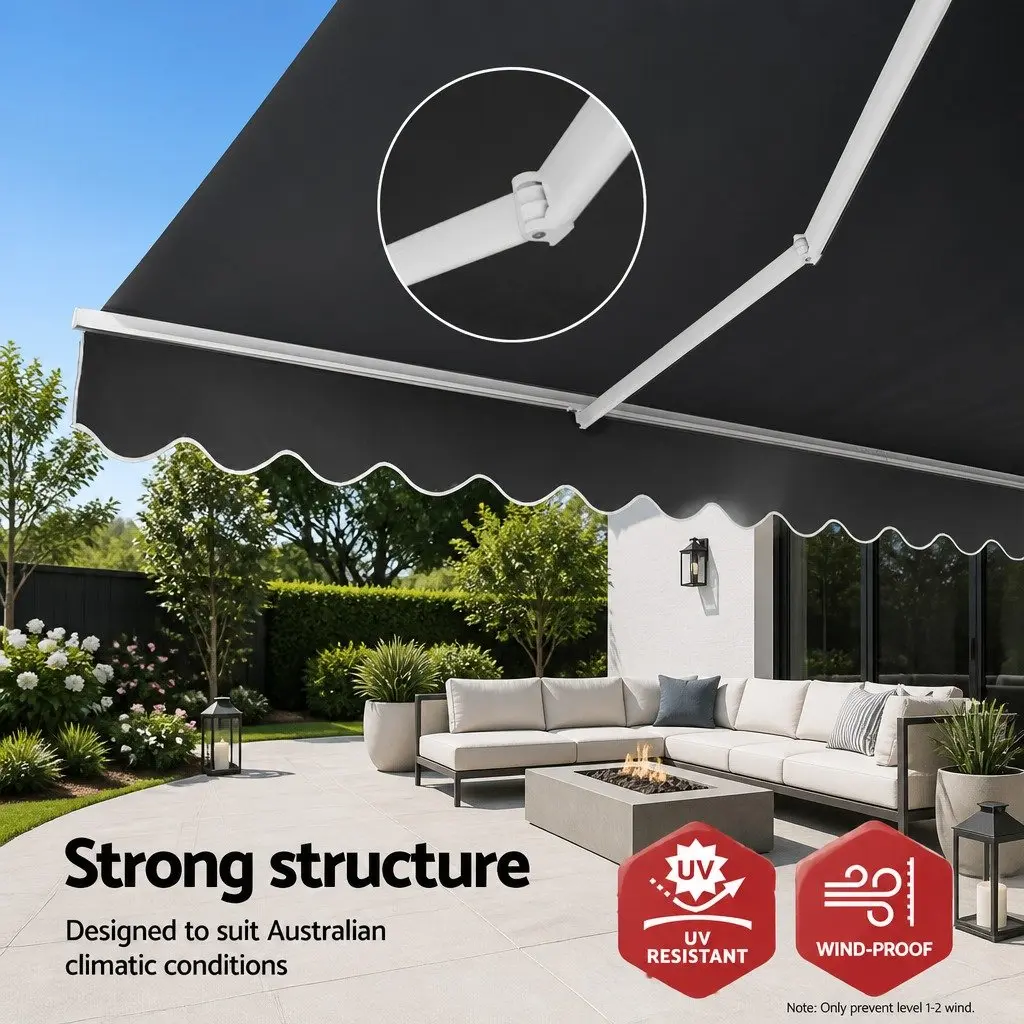 Folding Arm Awning Grey 3m x 2.5m Manual Retractable Sunshade Outdoor Patio Garden