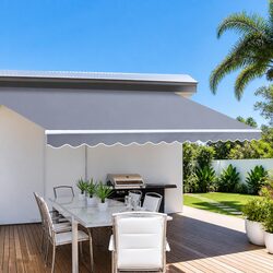 Folding Arm Awning Manual Retractable Sunshade 3m x 2.5m Pearl Grey