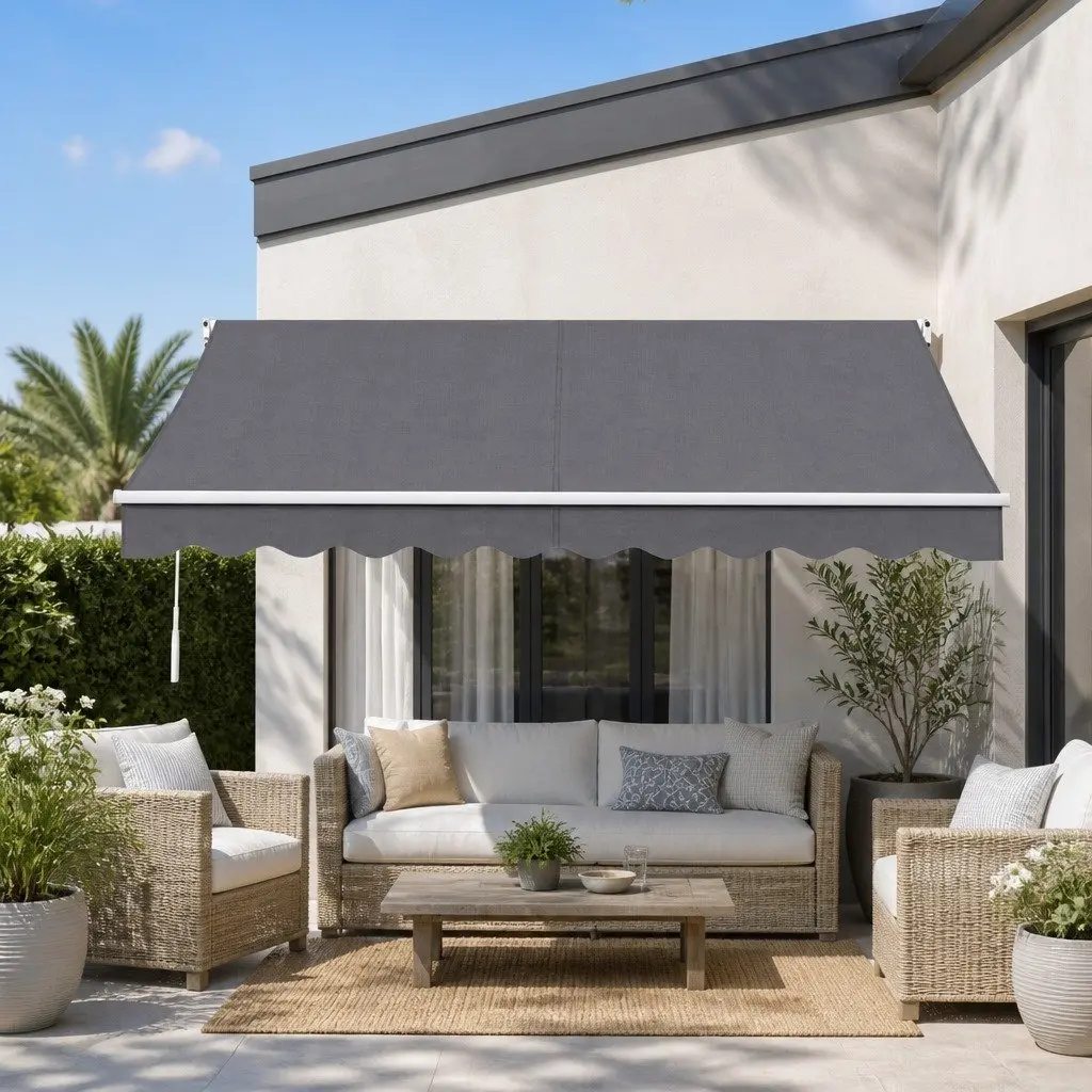 Retractable Folding Arm Awning Manual Sunshade 3.5M x 3M Grey Outdoor