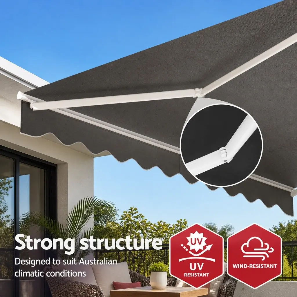 Retractable Folding Arm Awning Manual Sunshade 3.5M x 3M Grey Outdoor