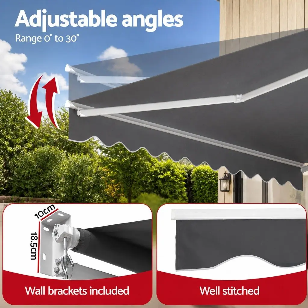 Retractable Folding Arm Awning Manual Sunshade 3.5M x 3M Grey Outdoor