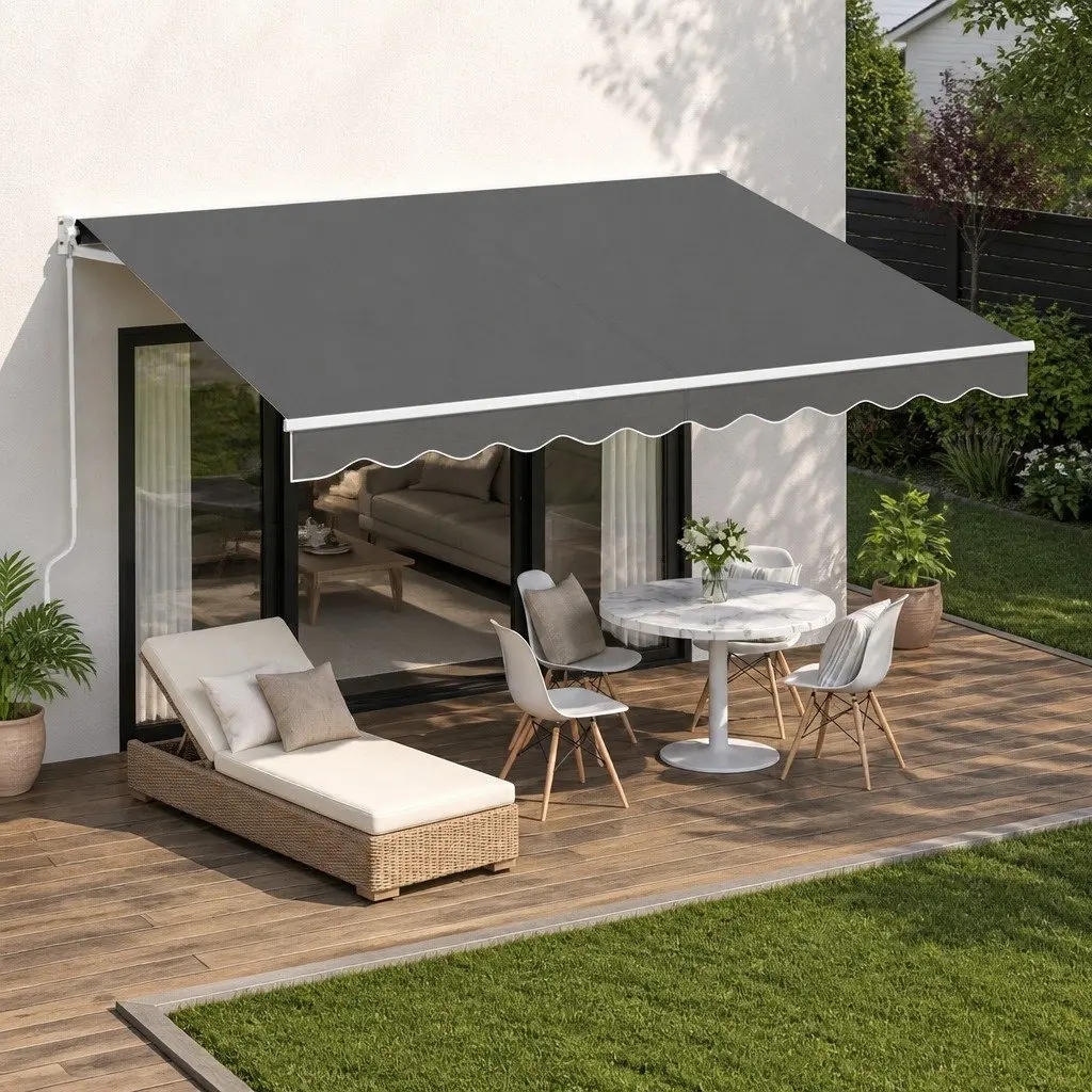 Retractable Folding Arm Awning Manual Sunshade 3.5M x 3M Grey Outdoor