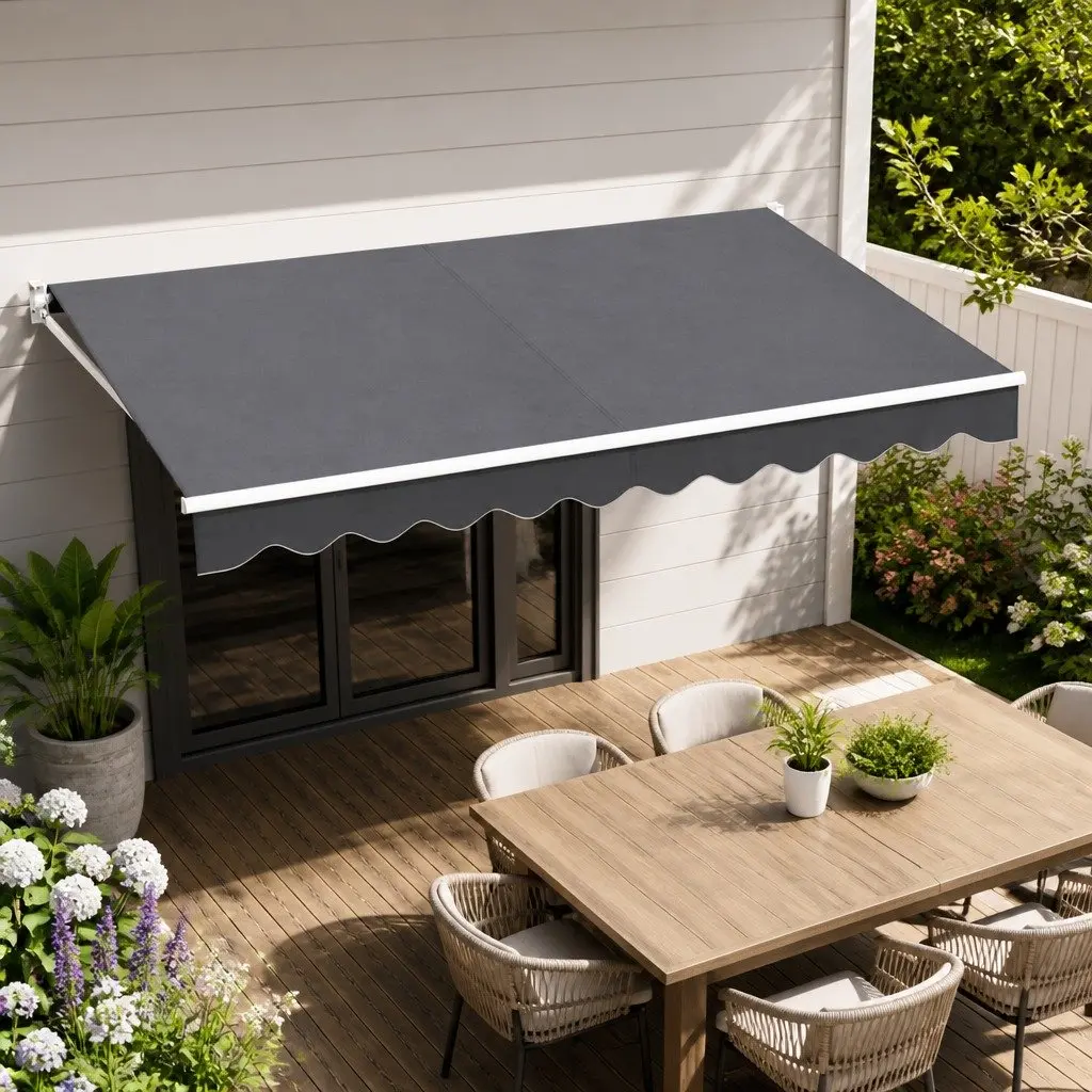 Folding Arm Awning Grey 4m x 2.5m Manual Retractable Sunshade Outdoor Patio