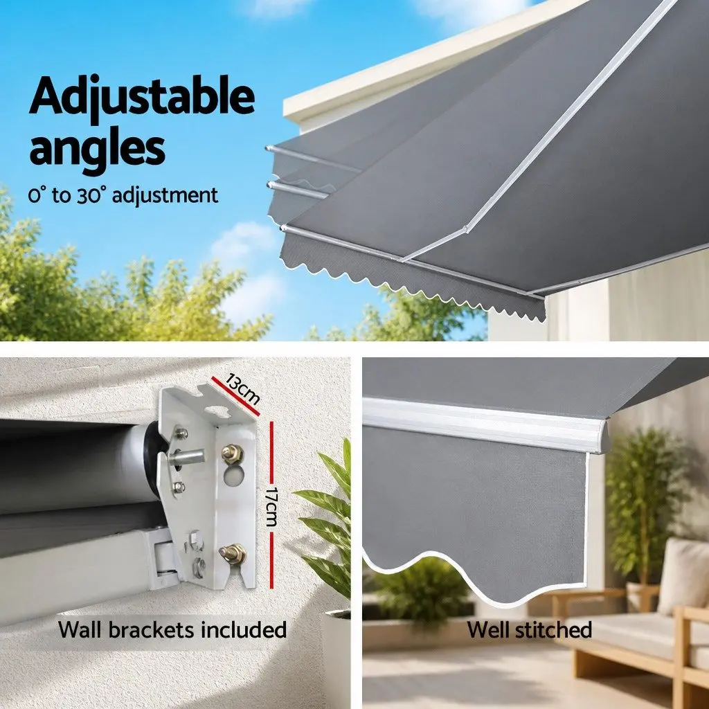 Folding Arm Awning Pearl Grey 4M x 2.5M Manual Retractable Sunshade