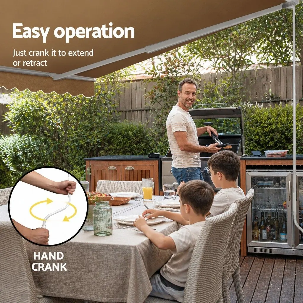 Folding Arm Awning Beige 4M x 3M Retractable Manual Hand Crank Sunshade