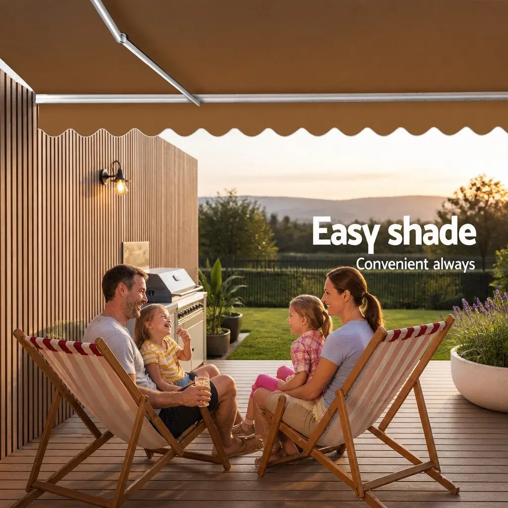 Folding Arm Awning Beige 4M x 3M Retractable Manual Hand Crank Sunshade