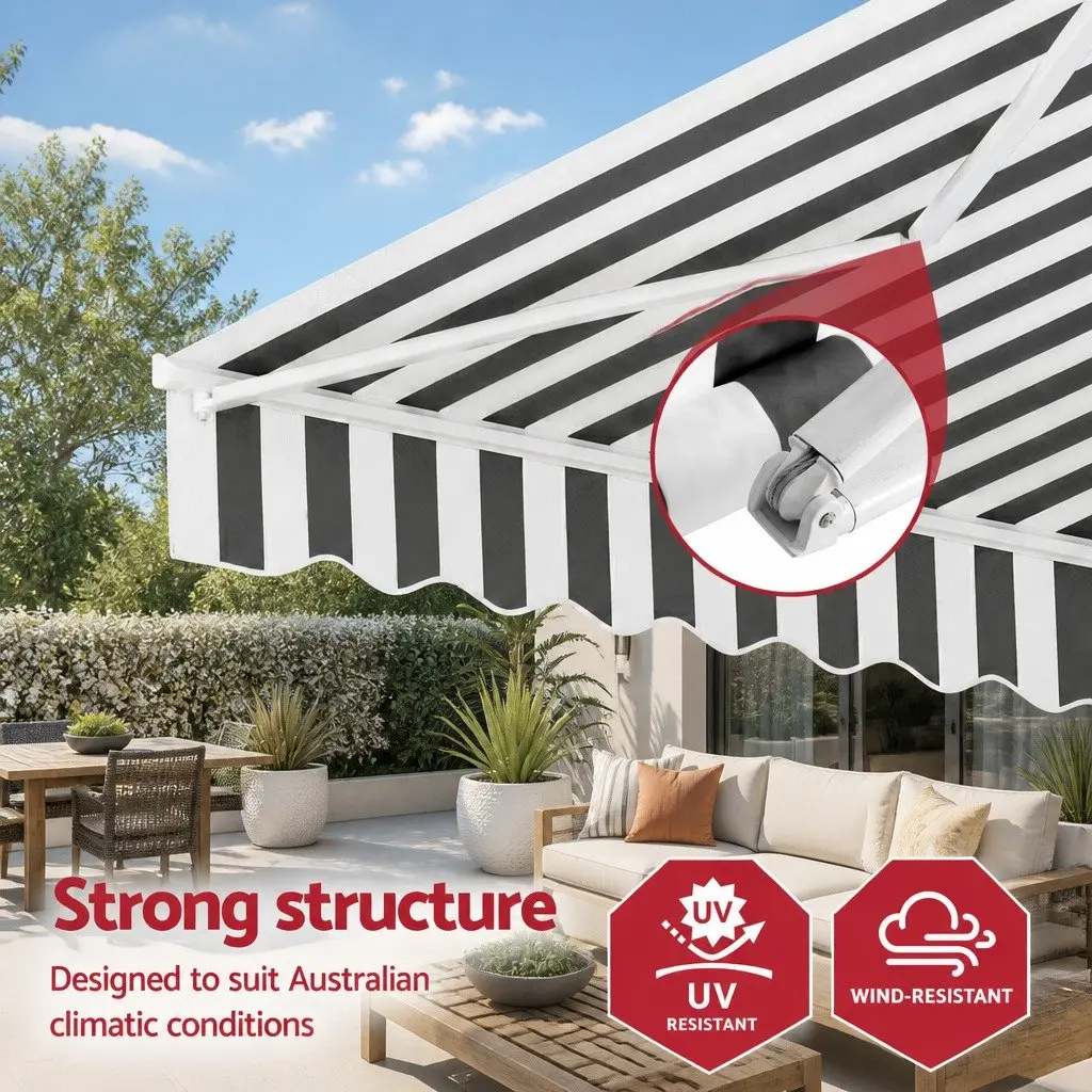 Folding Arm Awning Grey 4.5M x 3M Retractable Manual Hand Crank Sunshade