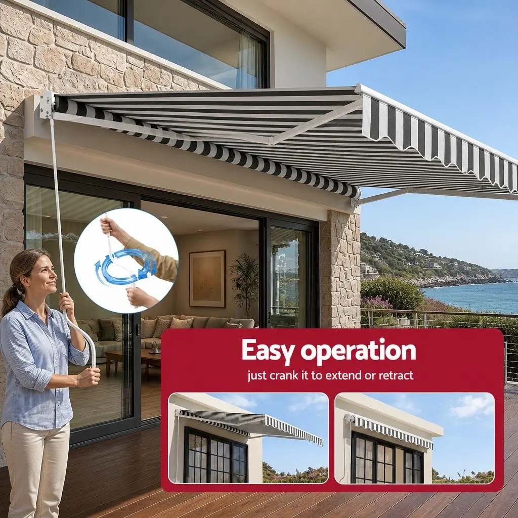 Folding Arm Awning Grey 4.5M x 3M Retractable Manual Hand Crank Sunshade