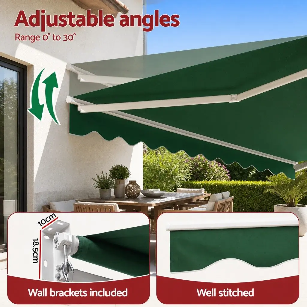 Folding Arm Awning Dark Green 5m x 3m Retractable Manual Hand Crank Sunshade