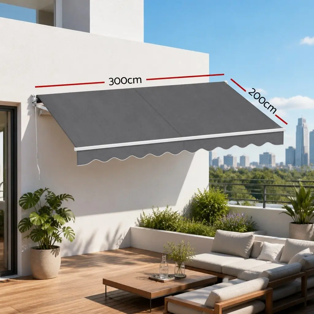3M x 2M Grey Awning with Remote Control