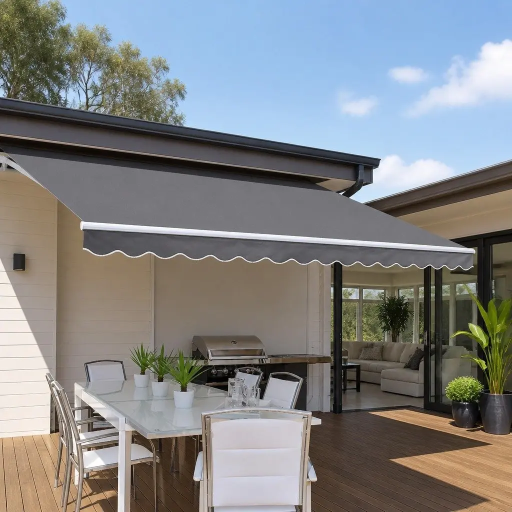 Motorised Retractable Folding Arm Awning Grey 3m x 2.5m UV-resistant Waterproof Fabric