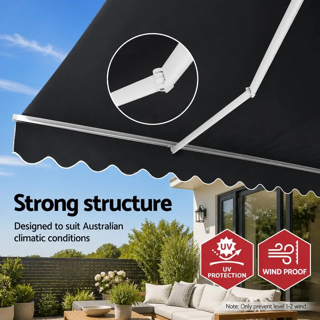 Motorised Retractable Folding Arm Awning Grey 3m x 2.5m UV-resistant Waterproof Fabric