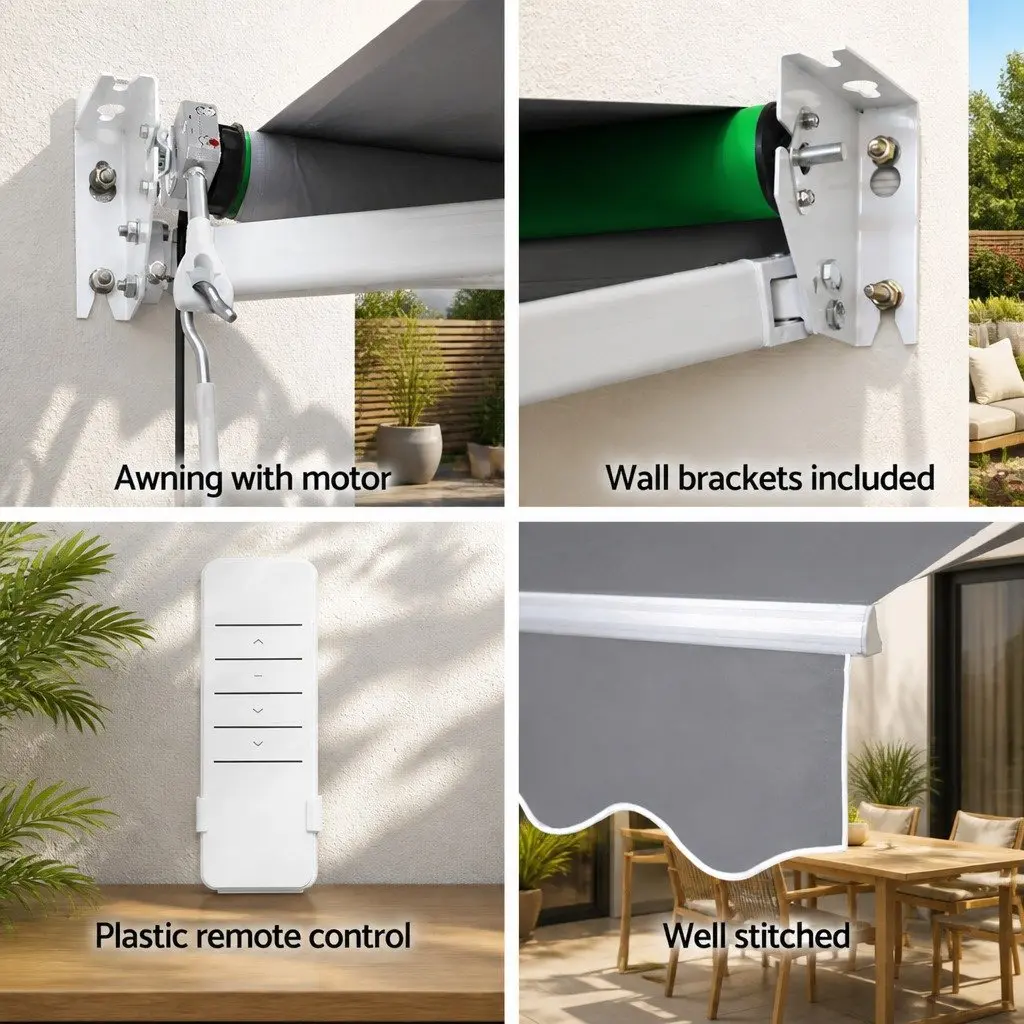 Motorised Awning Pearl Grey 4m x 2.5m Retractable Folding Arm Sunshade for Patio Garden