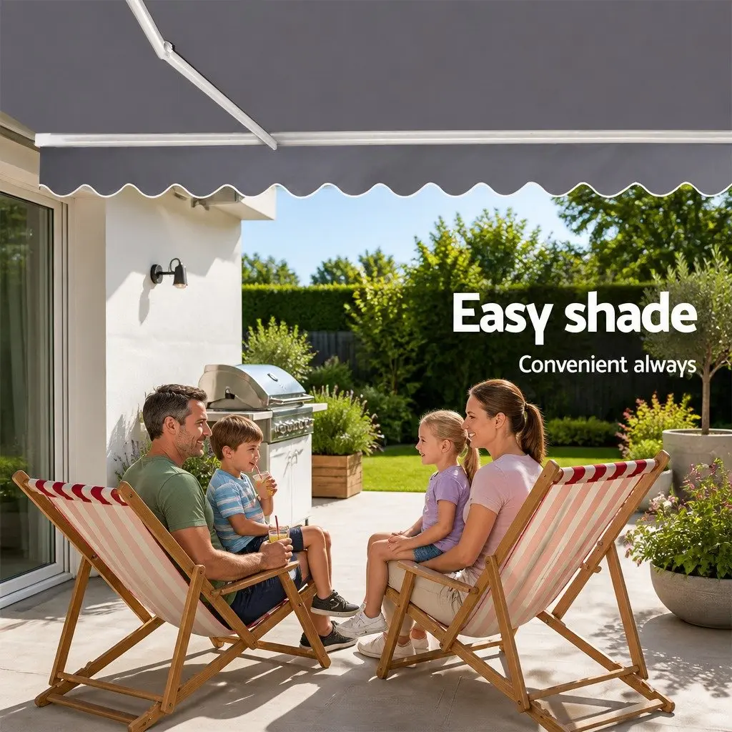 Motorised Awning Pearl Grey 4m x 2.5m Retractable Folding Arm Sunshade for Patio Garden