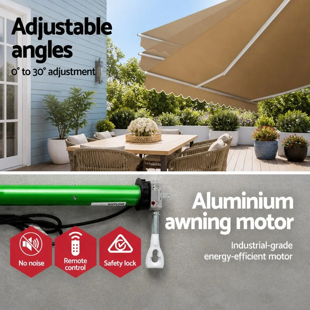 Motorised Retractable Folding Arm Awning Beige 4M x 3M UV Resistant Water Resistant Shade for Patio Garden
