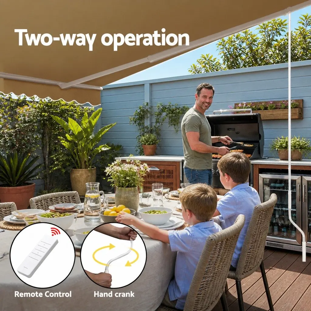 Motorised Retractable Folding Arm Awning Beige 4M x 3M UV Resistant Water Resistant Shade for Patio Garden