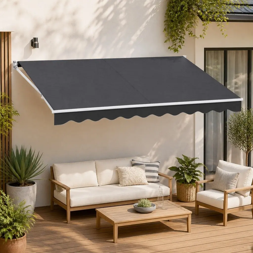 Folding Arm Awning Grey 4m x 3m Motorised Remote Control UV Resistant Water Resistant
