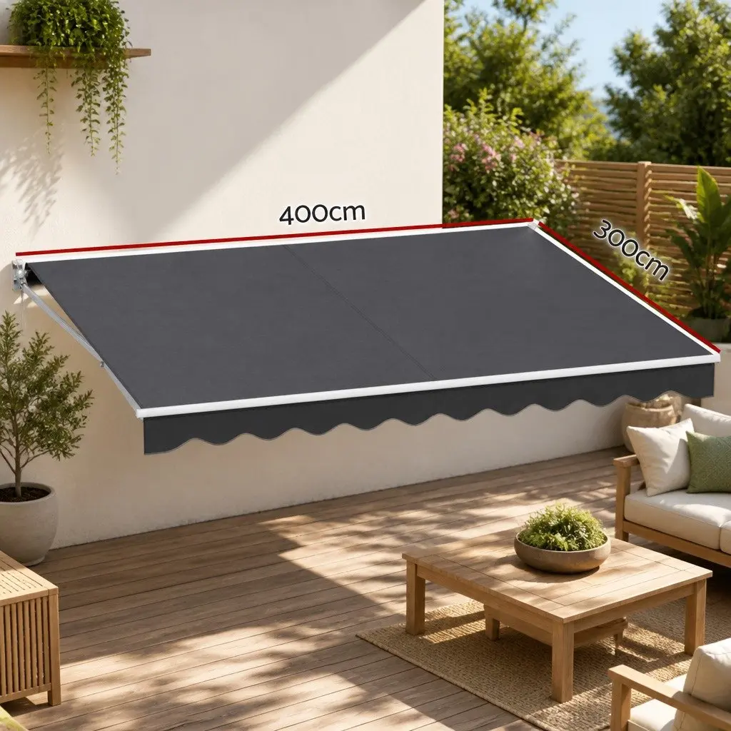 Folding Arm Awning Grey 4m x 3m Motorised Remote Control UV Resistant Water Resistant