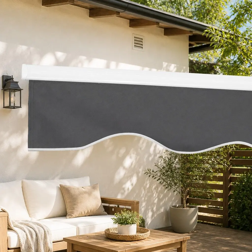 Folding Arm Awning Grey 4m x 3m Motorised Remote Control UV Resistant Water Resistant