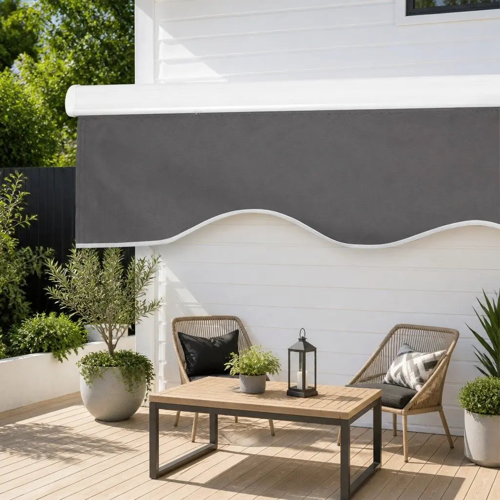 Motorised Retractable Folding Arm Awning Grey 4.5M x 2.5M UV Resistant Water Resistant