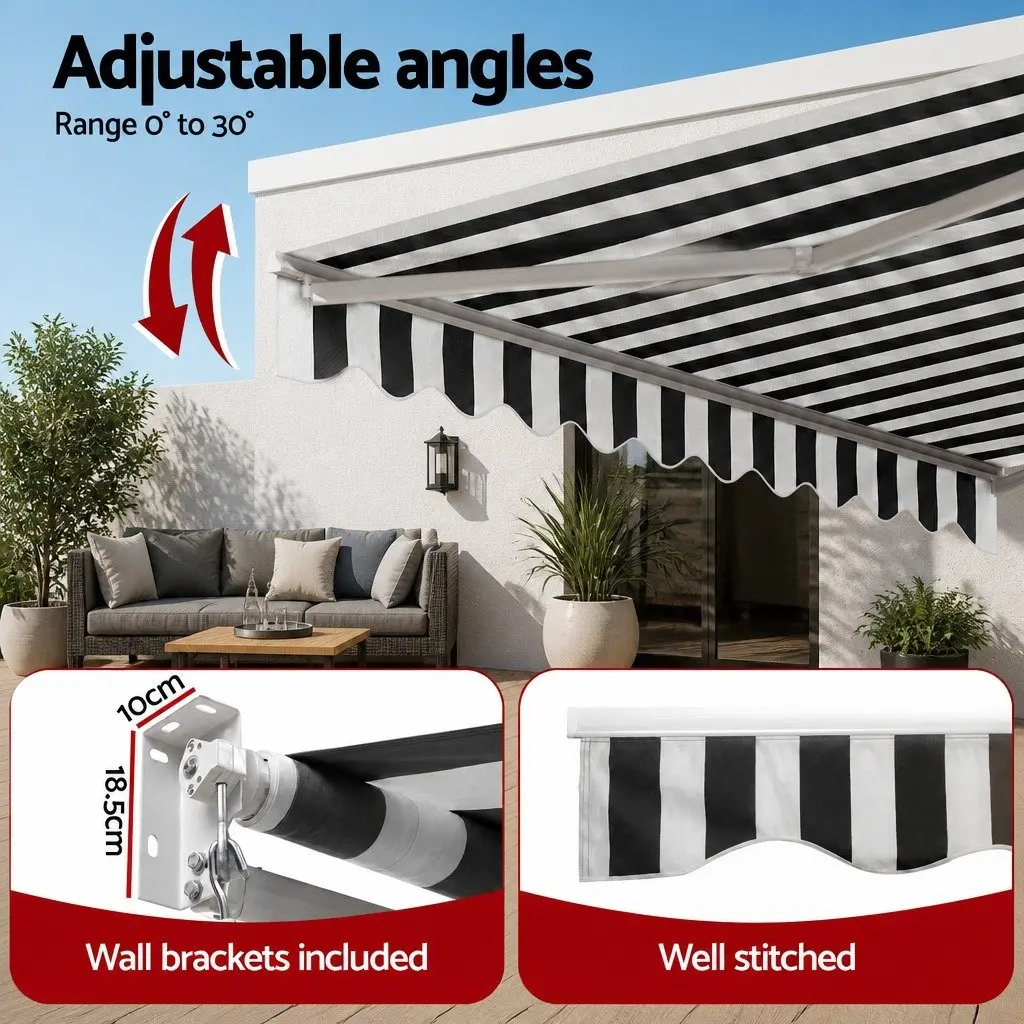 Motorised Retractable Folding Arm Awning Grey 4.5m x 3m Remote Control UV Resistant Water Resistant