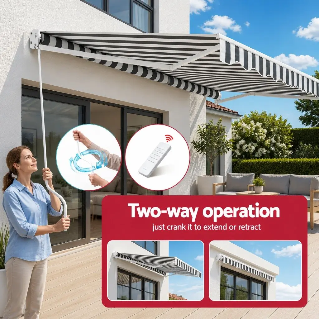 Motorised Retractable Folding Arm Awning Grey 4.5m x 3m Remote Control UV Resistant Water Resistant