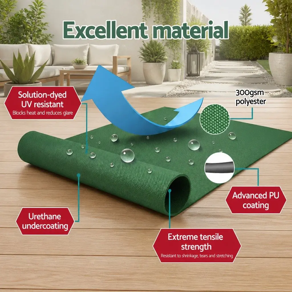 Folding Arm Awning Motorised Dark Green 5M x 3M Remote Control UV Resistant Waterproof