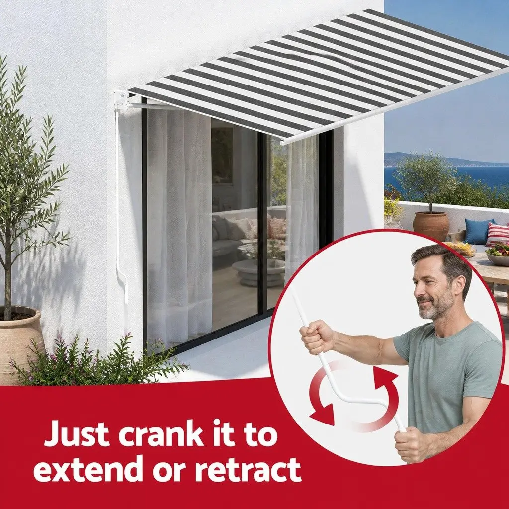 Retractable Folding Arm Awning Grey and White 5M x 3M Motorised Sunshade for Patio Garden