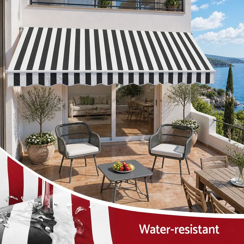 Retractable Folding Arm Awning Grey and White 5M x 3M Motorised Sunshade for Patio Garden