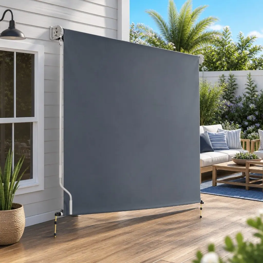 Retractable Awning Grey 1.5m x 2.5m Hand Crank Roll Down Window Shade