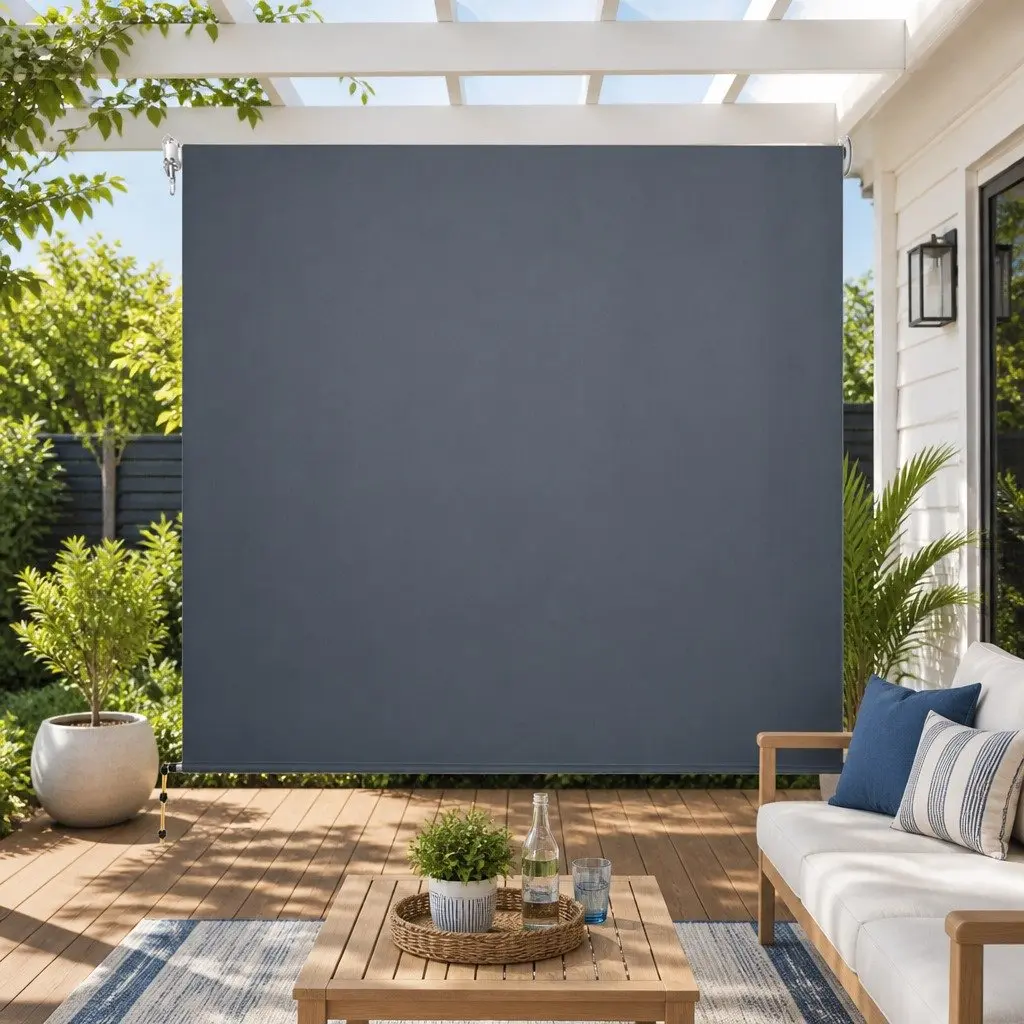 Retractable Awning Grey 1.5m x 2.5m Hand Crank Roll Down Window Shade