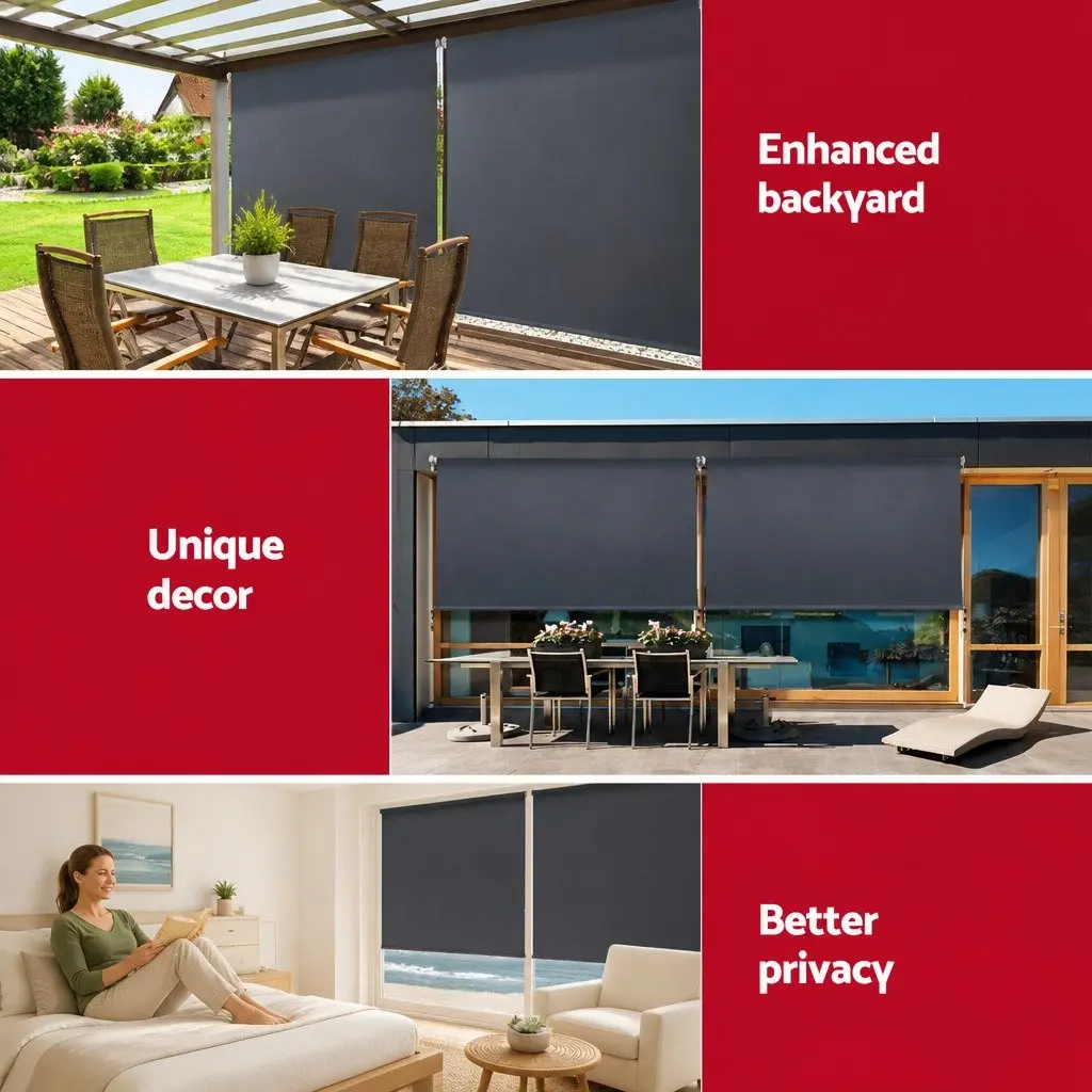 Retractable Awning Grey 1.5m x 2.5m Hand Crank Roll Down Window Shade