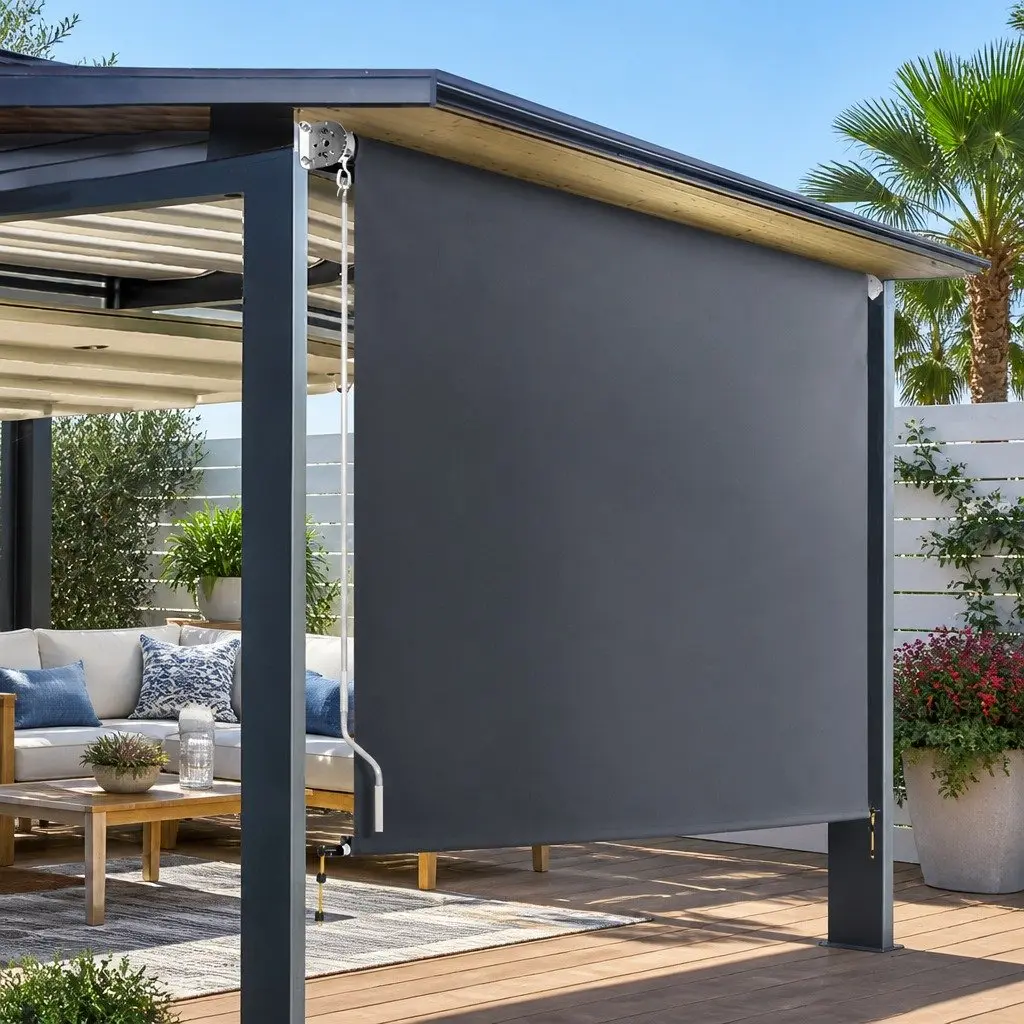 Retractable Awning Grey 1.5m x 2.5m Hand Crank Roll Down Window Shade