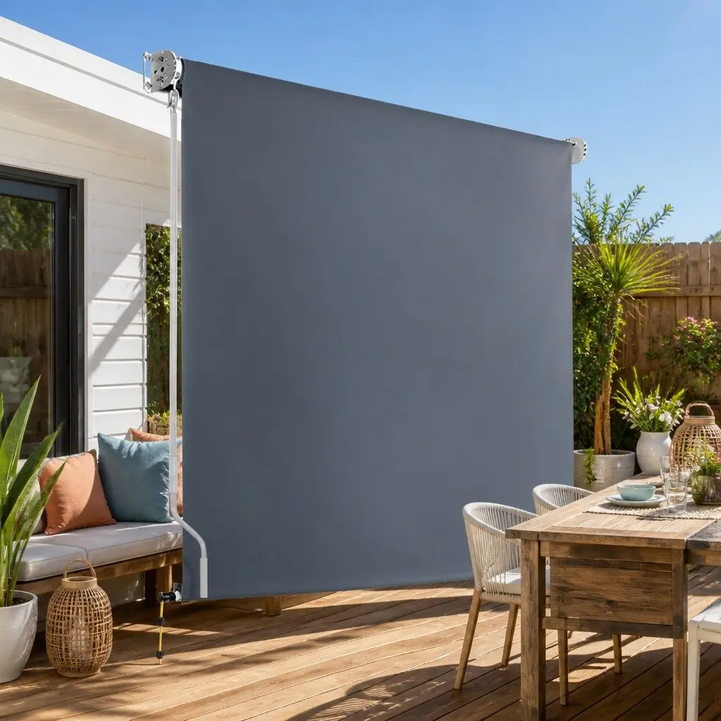 Retractable Awnings Grey 1.8X2.5M Polyester Shade Aluminium Frame Hand Crank Operation