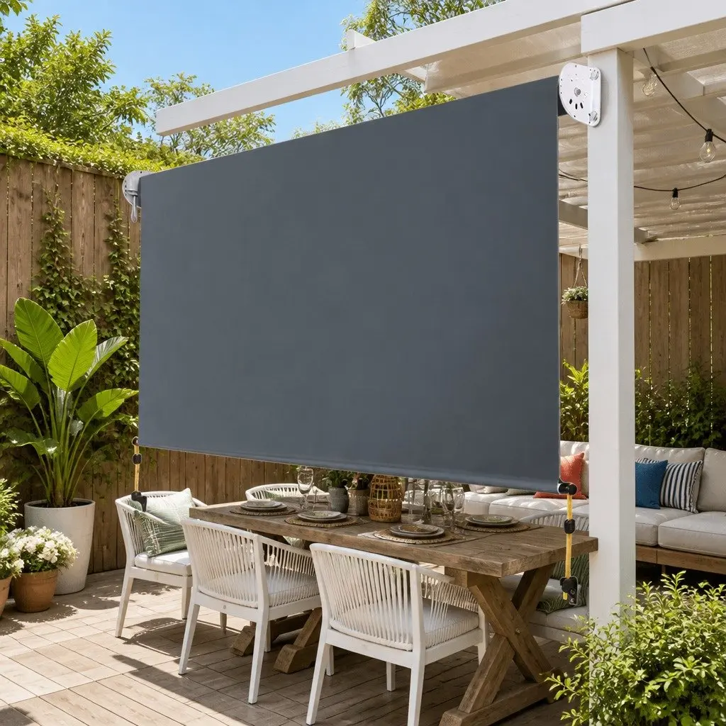 Retractable Awnings Grey 1.8X2.5M Polyester Shade Aluminium Frame Hand Crank Operation