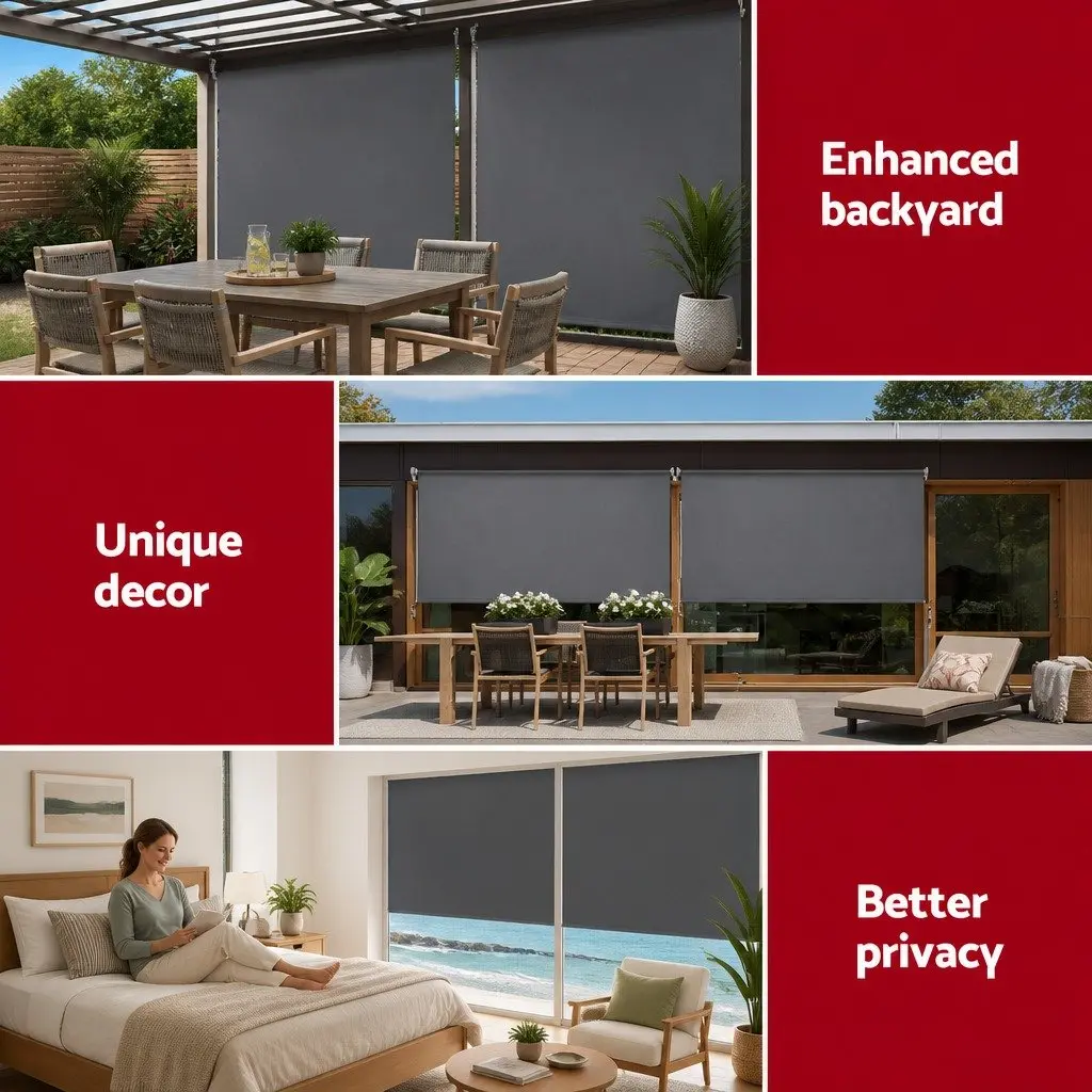 Retractable Awnings Grey 1.8X2.5M Polyester Shade Aluminium Frame Hand Crank Operation
