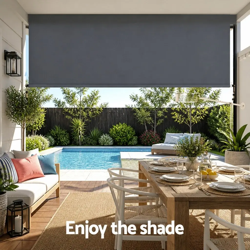 Retractable Awnings Grey 1.8X2.5M Polyester Shade Aluminium Frame Hand Crank Operation