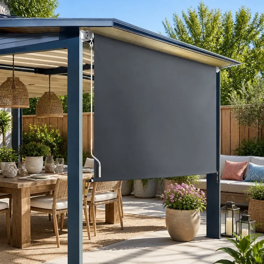 Retractable Awnings Grey 1.8X2.5M Polyester Shade Aluminium Frame Hand Crank Operation