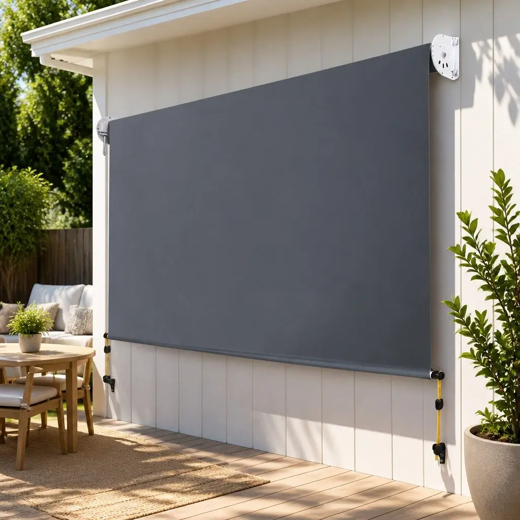 Retractable Awning Grey 2.1x2.5M Polyester Fabric Shade Aluminium Frame Hand Crank Operation