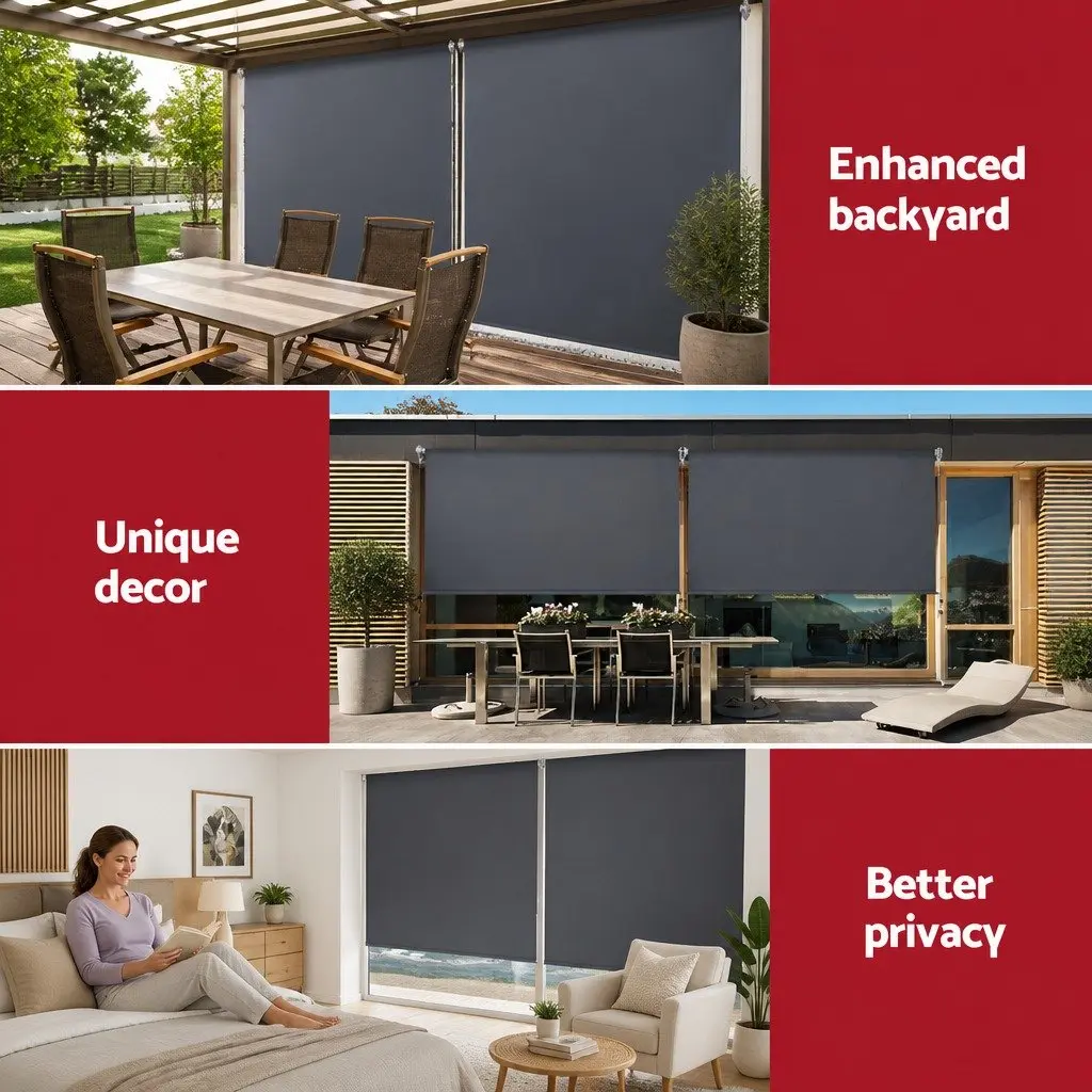 Retractable Awning Grey 2.1x2.5M Polyester Fabric Shade Aluminium Frame Hand Crank Operation