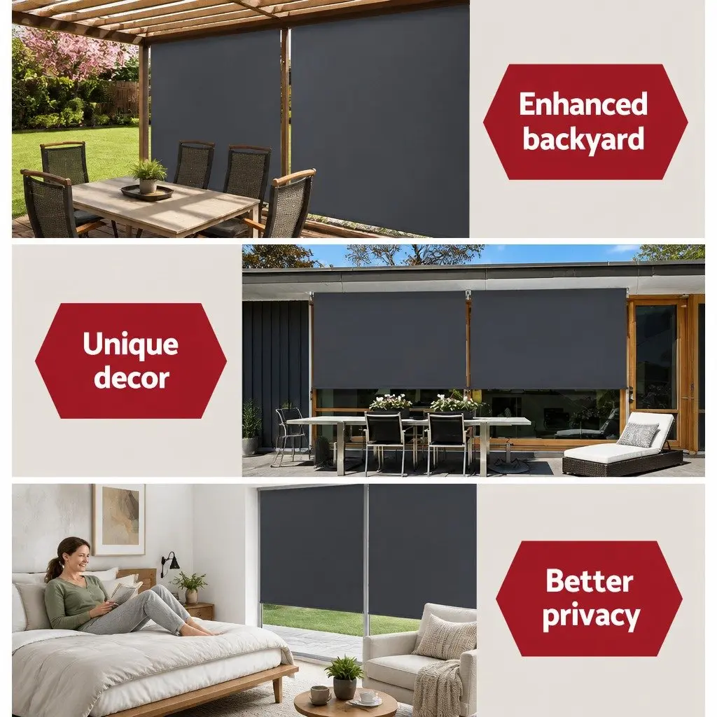 Retractable Awning Grey 2.4x2.5M Aluminium Frame Polyester Fabric Shade UV Tear Resistant
