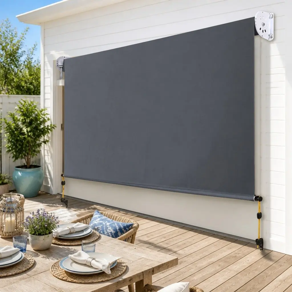Retractable Awning Grey 2.7M x 2.5M Hand Crank UV Tear Resistant Polyester Shade