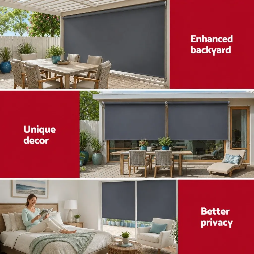 Retractable Awning Grey 2.7M x 2.5M Hand Crank UV Tear Resistant Polyester Shade