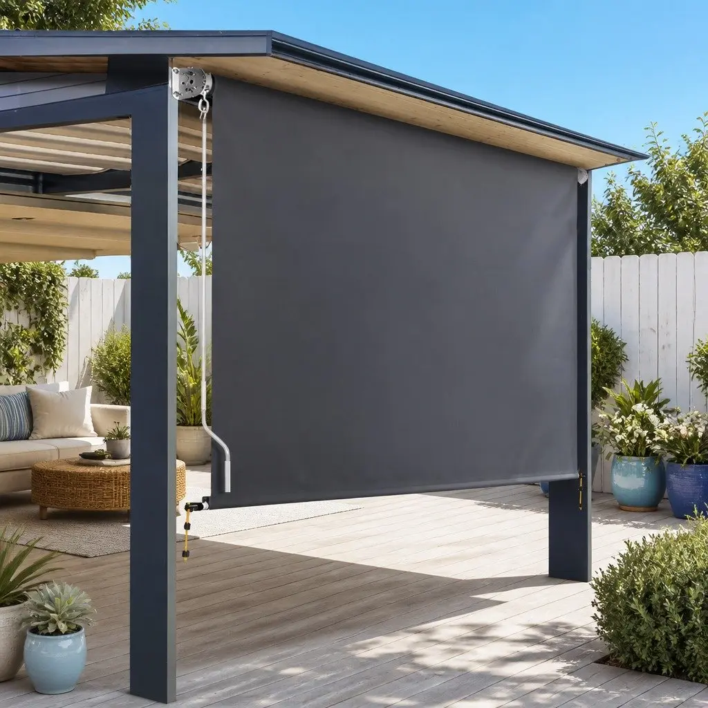 Retractable Awning Grey 2.7M x 2.5M Hand Crank UV Tear Resistant Polyester Shade