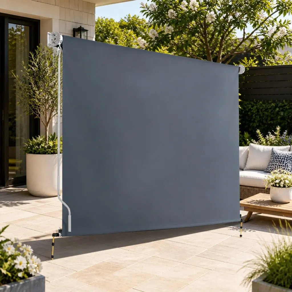Retractable Awning Blind Grey 3M x 2.5M Manual Operation Sun Blocking Shade