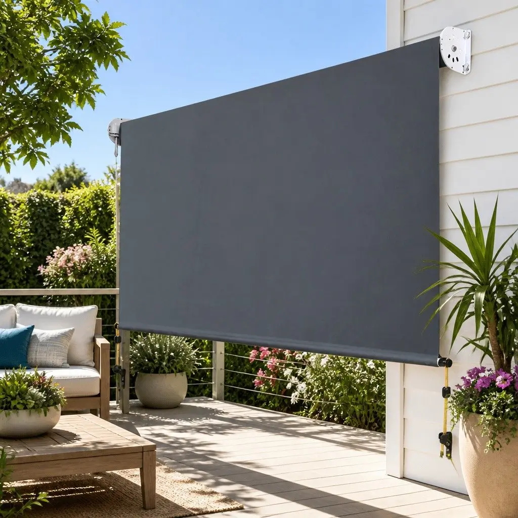 Retractable Awning Blind Grey 3M x 2.5M Manual Operation Sun Blocking Shade