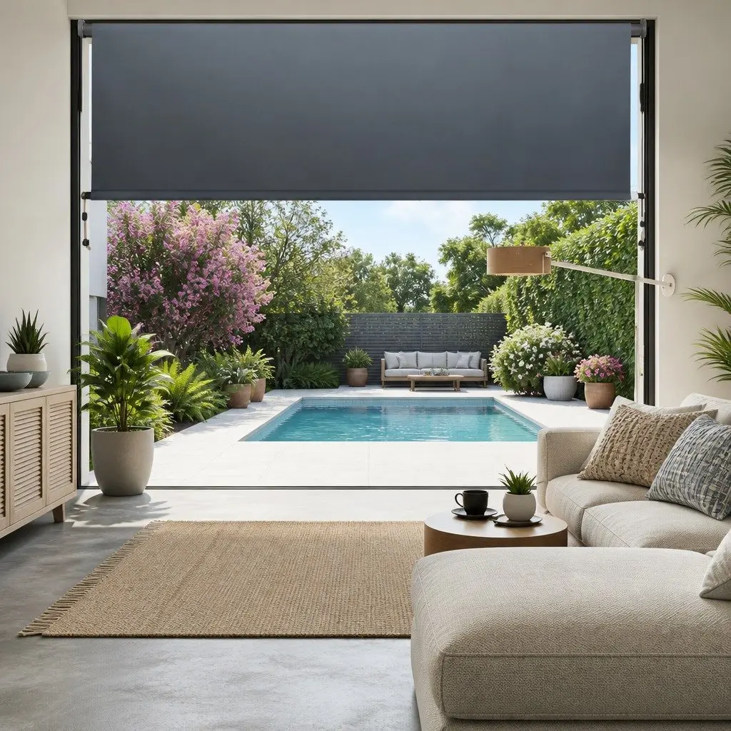 Retractable Awning Blind Grey 3M x 2.5M Manual Operation Sun Blocking Shade