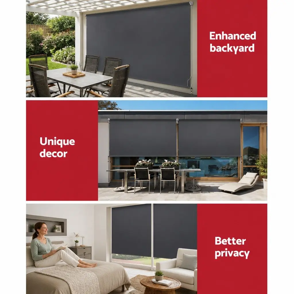 Retractable Awning Blind Grey 3M x 2.5M Manual Operation Sun Blocking Shade